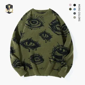 Unisex Eye Print Crewneck Sweater Regular Fit Casual Long Sleeve Knit Pullover Fashion Menswear Graphic Top for Fall & Winter Daily Wear & Halloween Stylish Piece to Pair with Classic Jeans Grey Jumper Knitwear