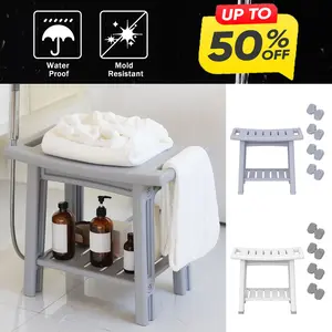 56cm Jumbo Shower Bench for Shaving Legs in The Shower, Waterproof HDPE Material Shower Chair with Storage Rack And Armrests, Spa Shower Bench for Bathtub Bathroom NEW