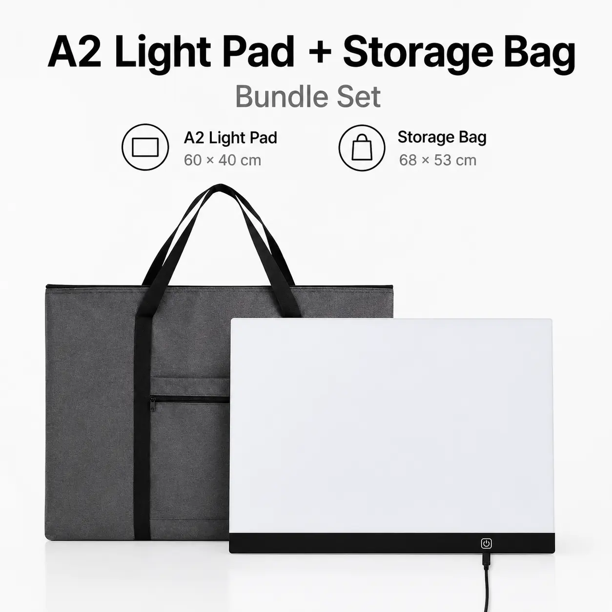 A2 LED Light Pad with Storage Bag, 23.6 x 15.7 Inch Large USB Powered Tracing Board, Adjustable Brightness Light Box for Drawing, Sketching, Calligraphy, Diamond Painting and Craft Projects