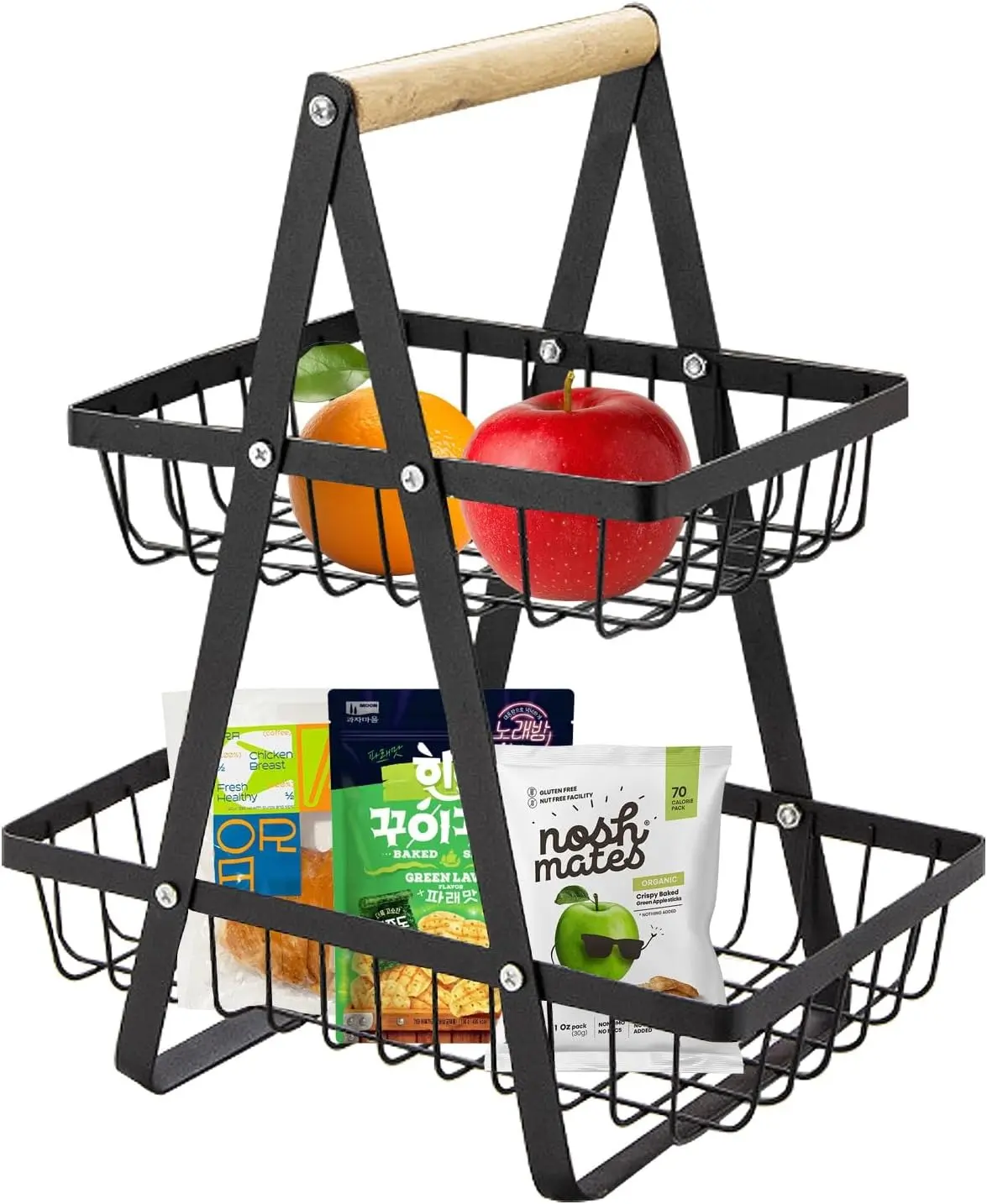 2-Tier Metal Rectangular Fruit Basket - Detachable, Portable Desktop Storage Organizer Unit for Fruits, Veggies, Bread, Organization Baskets