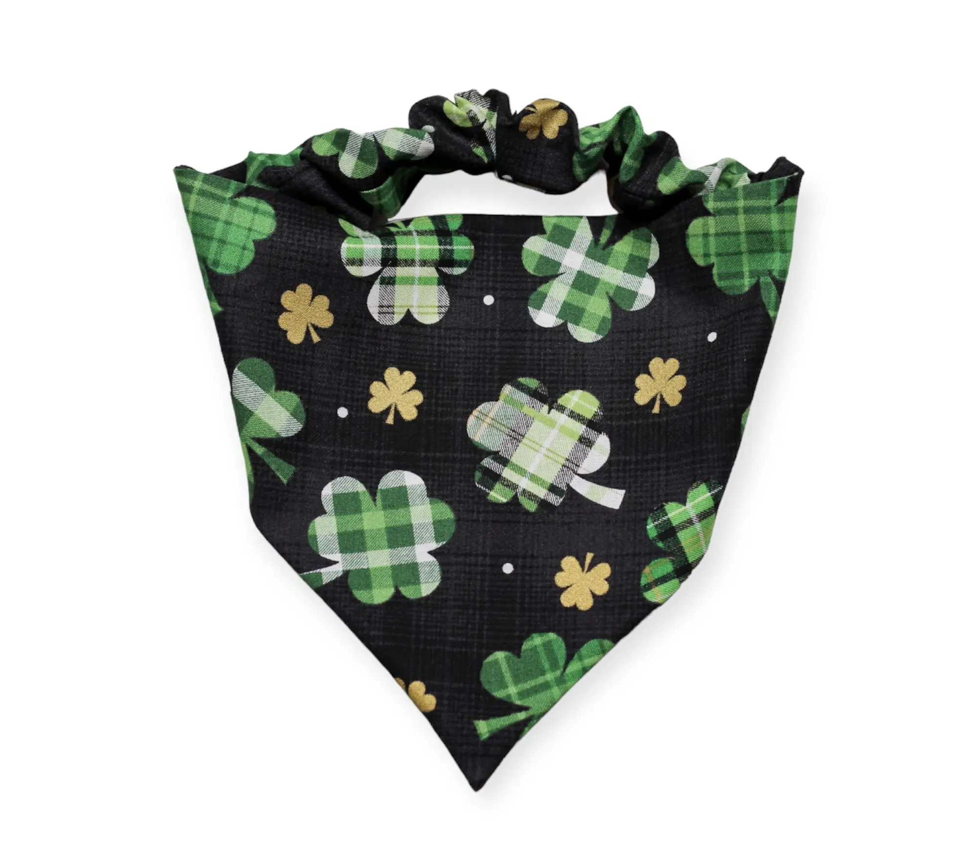 Plaid Shamrock Scrunchie Dog Bandana, St. Patrick’s Day Scrunchie Bandana