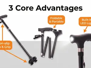 Adjustable Collapsible Cane - Compact Fold, Lightweight Aluminum Walking Stick, Non-Slip Rubber Base Healthcare Equipment for Travel