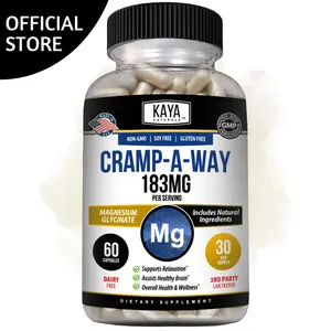 Kaya Naturals Cramp-A-Way Magnesium Glycinate 183mg Chelated for Maximum Absorption, Non-GMO, NO Gluten Dairy & Soy, Supports Muscle, Joint, and Heart Health - 60 Veggie Caps Supplement Dietary Healthcare