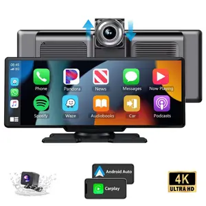 10.26'' Wireless Carplay Screen for Car with 4K Dash Cam & 1080P Backup Camera, Portable Car Audio Receivers with Carplay & Android Auto, GPS Navigation, Airplay, Mirror Link