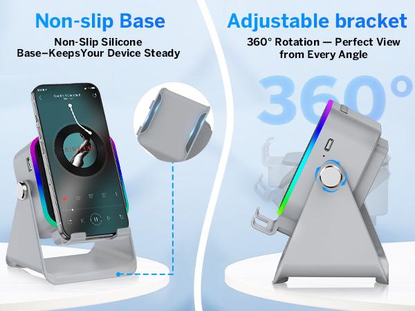 [FathersDayGift] PUTARE Wireless Induction Audio Speaker Stand, 5in1 Cellphone Holder, 3500mAh Rechargeable Emergency Power Bank,360° Adjustable Mobile Tablet Stand with Colorful Ambient Light Gifts for Men Women SummerWins