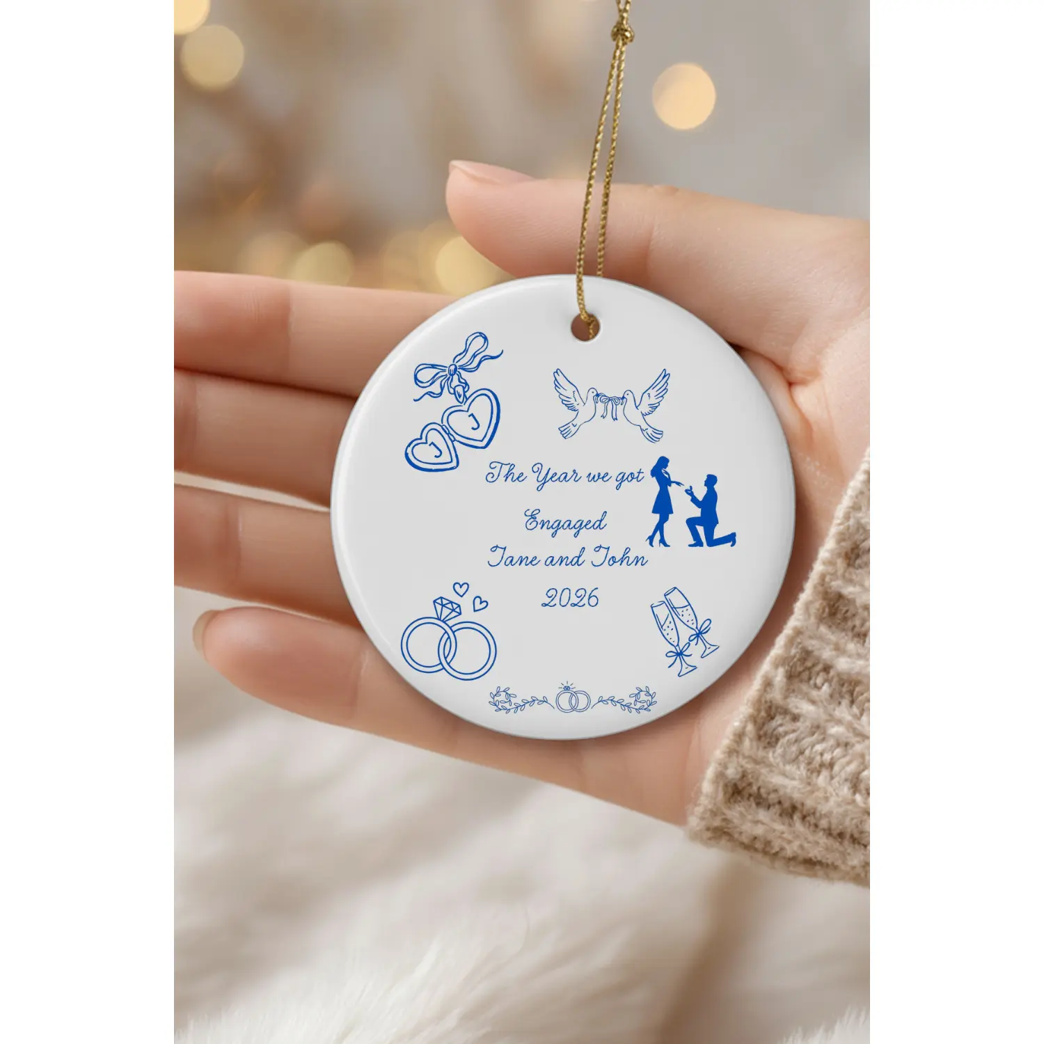 Personalized Engagement Ornament | First Christmas Engaged Ornament | Custom Couple Christmas Ornament | Engagement Gift | Proposal Keepsake | Ceramic Ornament