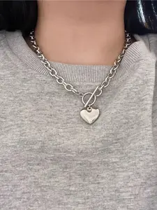 Women's Stainless Steel Heart Pendant Necklace, Heart Shaped Necklace, Elegant Ot Clasp Design, All-Season Jewelry Gift, Simple & Versatile Style, Minimalist Necklaces, Love Necklace