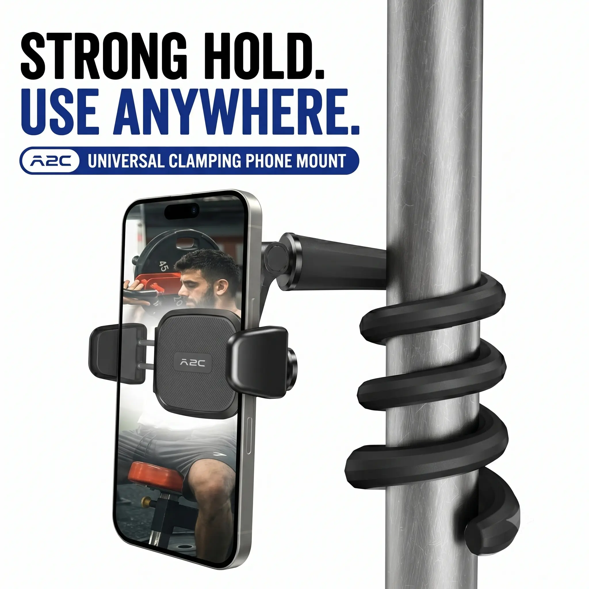 Universal Flexible Cellphone Mobile Stand - A2C Gooseneck Long Arm Cart-Ready Mount for Treadmill (Cart Workout View), Desk, 4.7"-6.9" Smartphones, Portable Gym Accessory, Gift for Men
