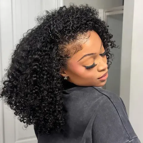 BLING HAIR Female Kinky Curly Human Hair Half Wig, 250% Density 3-in-1 Design, Invisible Line & Drawstring Seamless Back, Heat Resistant, Bling Style, Back-to-School Fashion Accessory sohochic