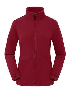 Women's Solid Color Polar Flee Zip Up Jacket, Casual Long Sleeve Windproof Warm Outerwear for Skiing, Women's Sportswear for Fall & Winter, Athletic Jackets, Zippered Jacket