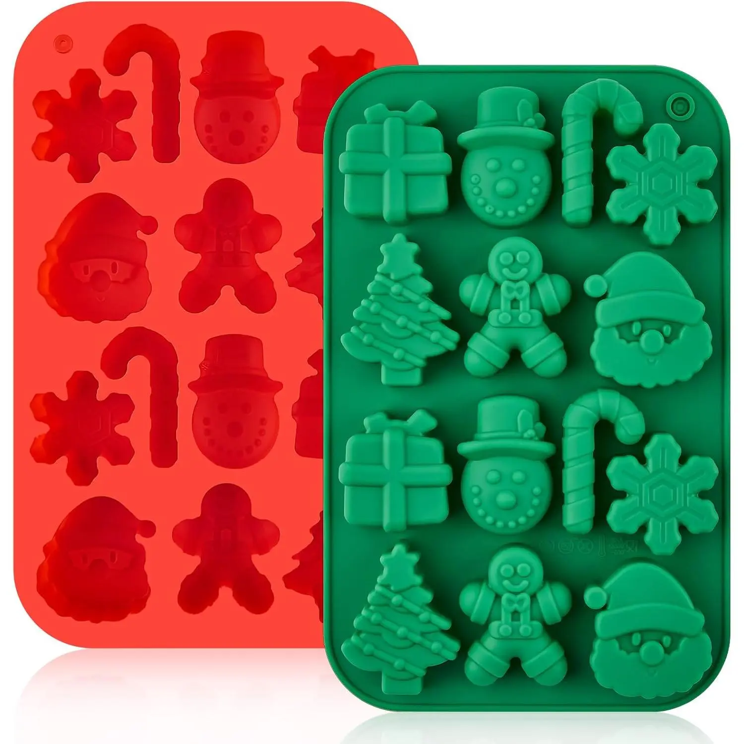 Christmas Chocolate Mold, 2-Pack Silicone Candy Mold Santa Claus Christmas Tree Snowman Gingerbread Man Baking Mold Suitable for Jelly, Candy, Ice Cubes, Wax Melts, Soap, Candles