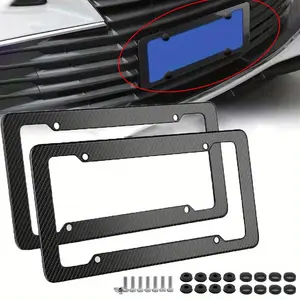 Carbon Fiber Textured License Plate Holder, Car Exterior Protection Part with Standard Screw Kit, Car Accessories, Vehicle Exterior Accessories, Accessories For Car