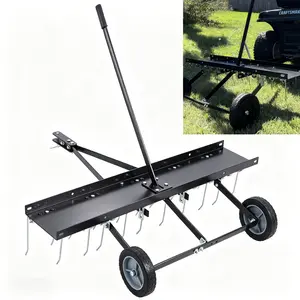 48-Inch Tow Behind Dethatcher, Pull Behind Lawn Dethatcher with 20 Spring Steel Tines, Lawn Sweeper Garden Aerator Grass Tractor Rake, Adjustable Hitch Riding Lawn Mower Tractor Attachment