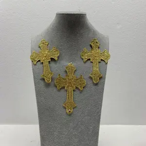 5 Pcs Metallic Embroidered Cross Applique Sequins, Religious Design Decorative Cross Patches, DIY Sewing Craft Faith Decor