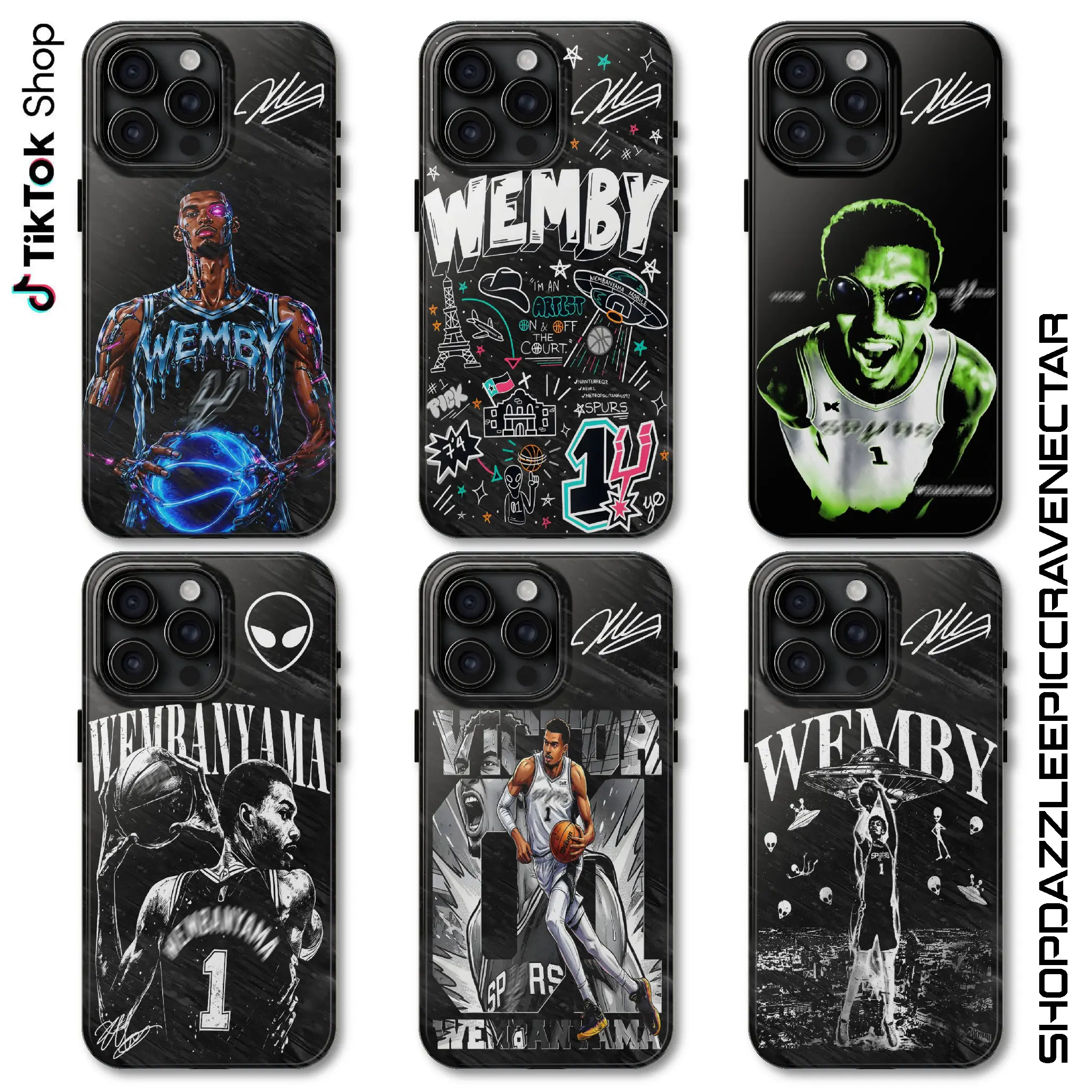Go Spurs Go Victor Signature Phone Case - Wemby The Alien Design - 2026 Basketball Playoffs Compatible for 17 Air Pro Max, m d j Modest None Mobile Phone Accessory, Customized, Eco-Friendly