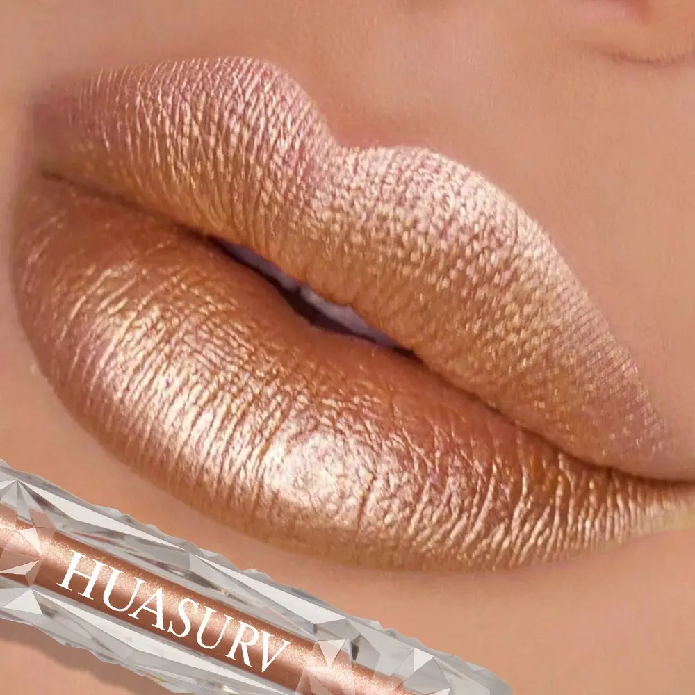 Huasurv Copper Gold Lip Gloss, Lipstick, High Saturation, Long-Lasting, Non-Fading, Moisturizing, Hydrating, Glossy Balm Finish, Glow Lip, Ideal for Cosplay, Stage Makeup, Music Festivals