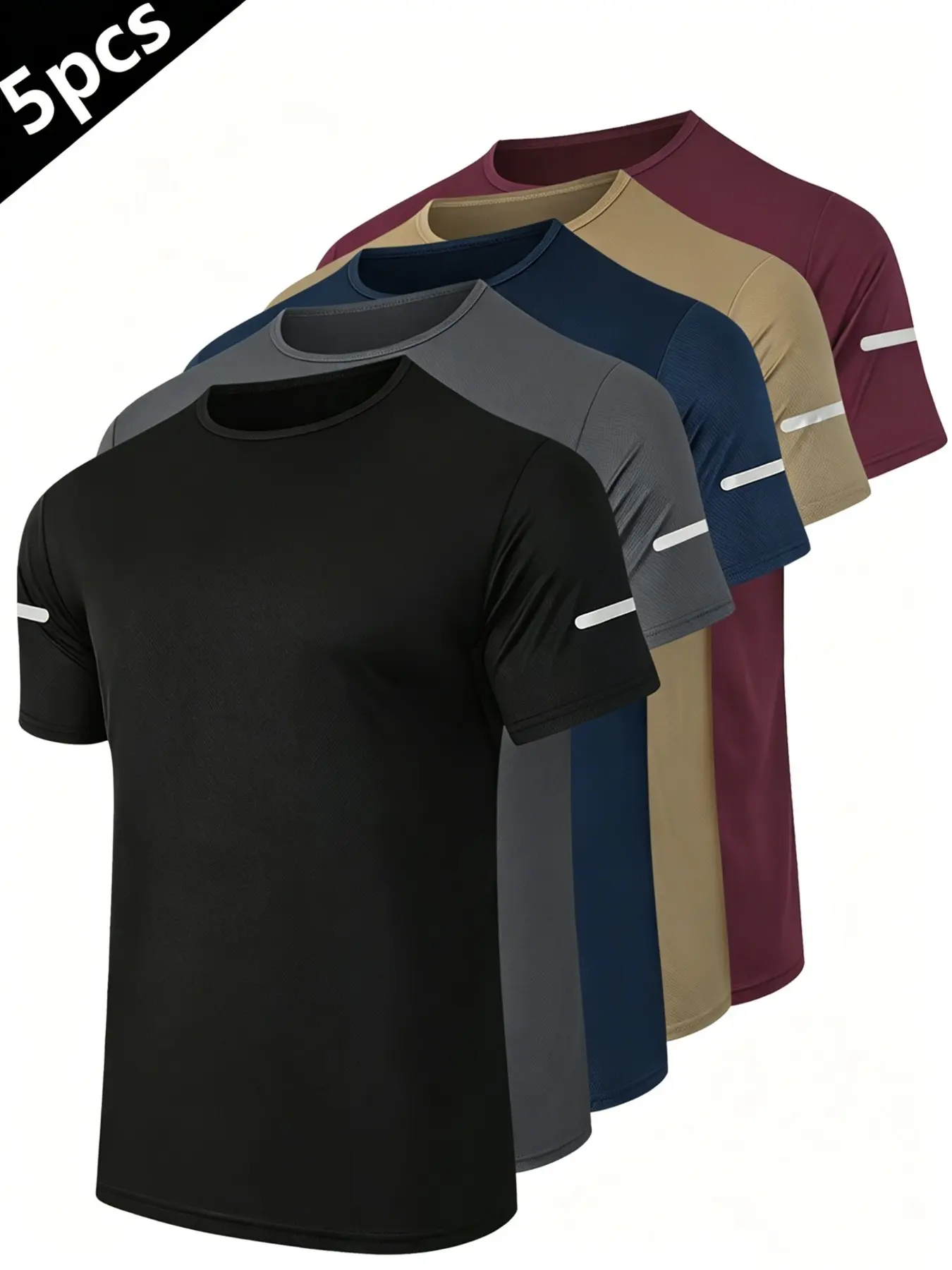 5-Pack Men's Reflective T-Shirts, Athletic Tee, Athleisure Tee, Casual & Sporty Short Sleeves, Breathable Outdoor Fitness Wear, Athletic Sports Clothing, Breathable Workout Tops, Ideal for Gym, Training, Running