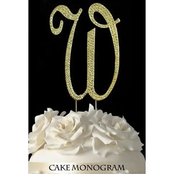 De Yi Enterprise 33015-Wg Gold Rhinestone Monogram Cake Toppers - W, Festive Cake & Cupcake Toppers for Party Decor, Letters Cake & Cupcake Toppers