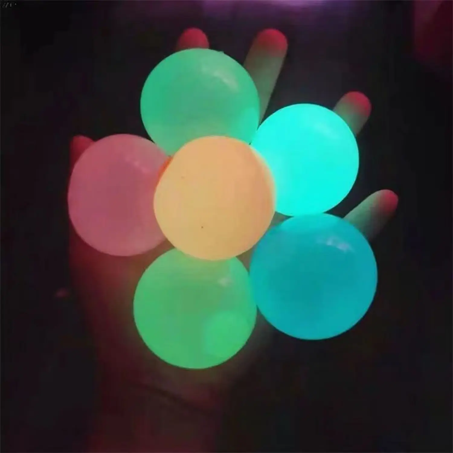 6 Piece Set/light Glow Wall Balls, Squeeze Stress Relief Target Balls, Interactive Tpr Wall Absorbing, Portable Pressure Relief, Dart Sticking Balls, Sensory Grippie Set, Sensory Fidget Relief