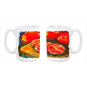 212 MAIN 15oz Reusable Ceramic Coffee Mug - Tomato Art Vegetable Slice Design, Dishwasher Safe, Microwavable, Ideal for Tea, Drinks (reuse-friendly kitchen drinkware)