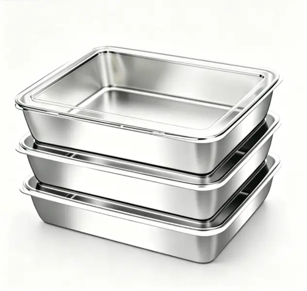 3 Pack Stackable Stainless Steel Deep Hotel Pans - Food Grade, Oven-Safe, Dishwasher-Safe Heavy-Duty Metal Containers with Lid, Leakproof, Freezer-Compatible for Catering, Meal Prep, Healthy Meal Prep