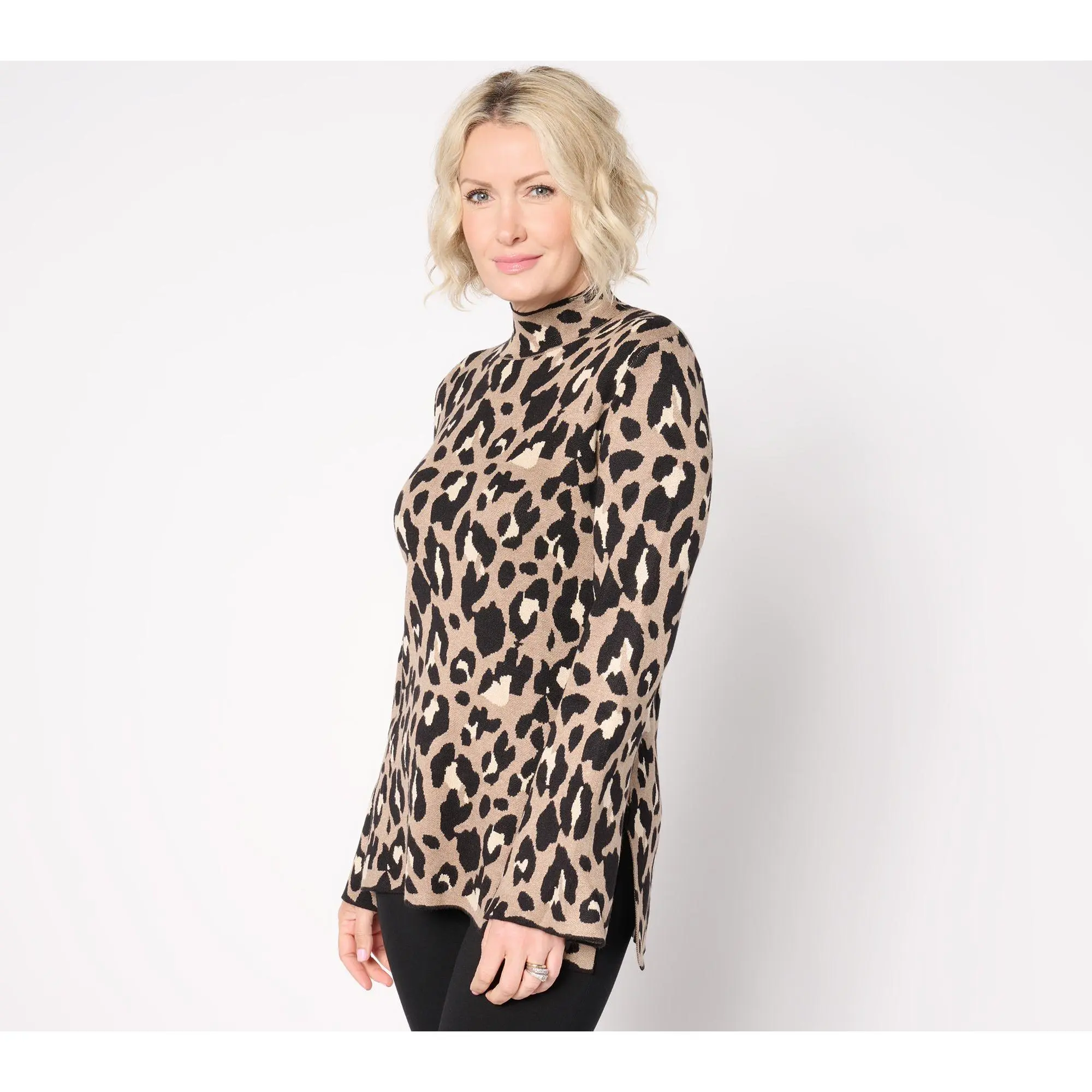 Dennis Basso Jacquard Turtleneck Sweater