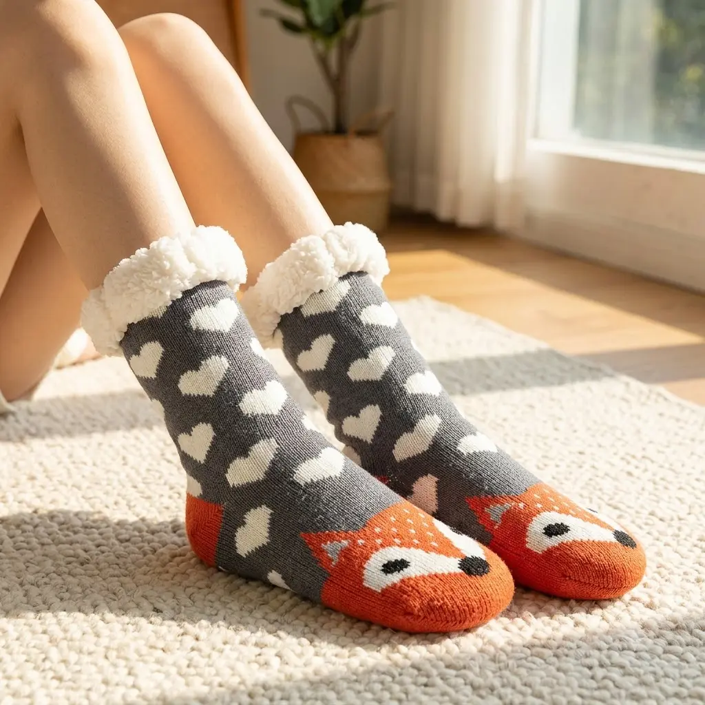 Women's Cute Animal Fleece Lined Slipper Socks, Thick Warm Non Slip Winter House Socks with Grips, Cozy Christmas Holiday Gift