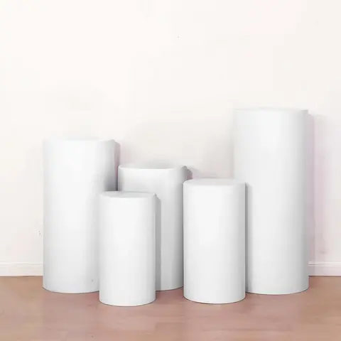 5-Pack White 160 GSM Spandex Cylinder Pedestal Stand Replacement Covers - Fitted Washable Stretchable Dustproof Home Furniture Protectors for Modern Home Decor, Household Dust Cover for Indoor Use