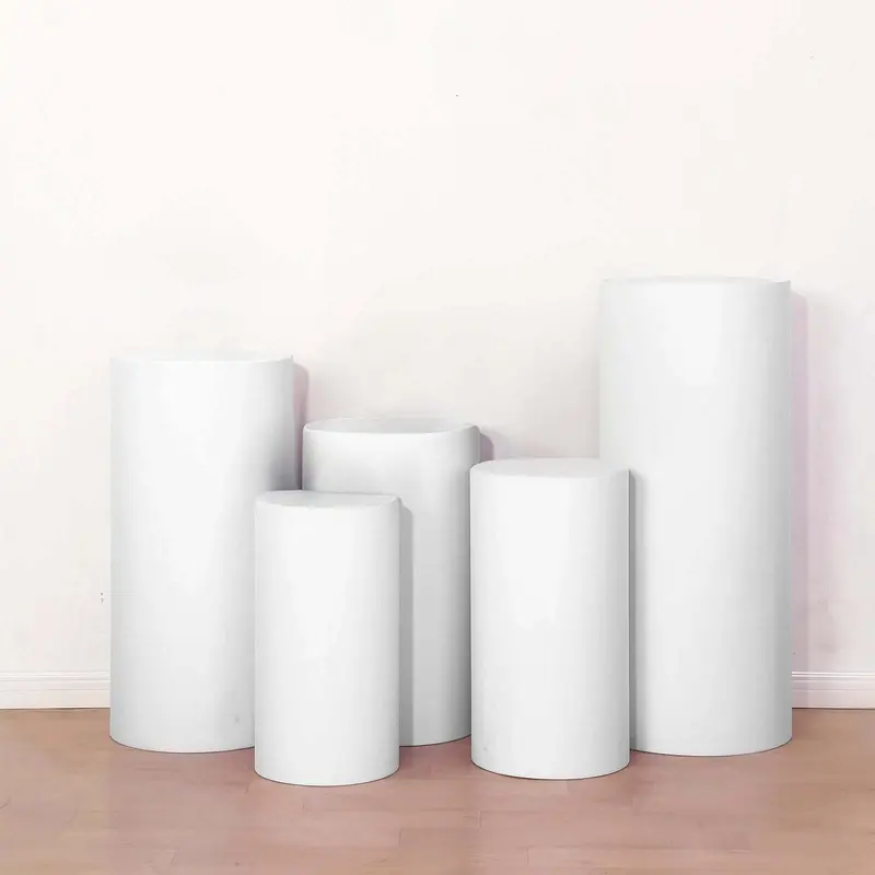 5-Pack White 160 GSM Spandex Cylinder Pedestal Stand Replacement Covers - Fitted Washable Stretchable Dustproof Home Furniture Protectors for Modern Home Decor, Household Dust Cover for Indoor Use