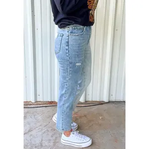 Risen High Rise Two Toned Girlfriend Jeans Straight Leg