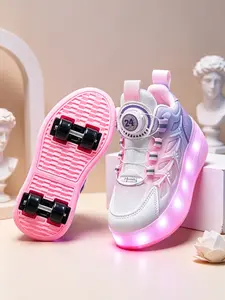 LED Flashing Four-Wheel Roller Skates, Adjustable Knob Inline Skates, Glow-In-The-Dark, Unisex Outdoor Play Shoes