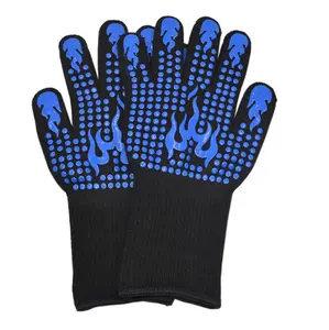 Barbecue Fireproof Gloves Heat Resistant Up To 1472°F Non Slip Silicone Oven Gloves 13.5 Inches Kitchen Safety Cooking Frying Mites
