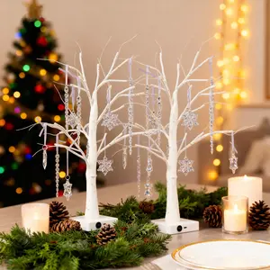 2 Pieces Christmas Birch Tree Decorations Indoor, 2 ft Birch Tree with LED Lights, Fairy Light Elf Tree for Christmas Decoration, Warm White Birch Tree for Indoor Home Decoration, Battery Operated, Timer, Christmas Home Decoration, Gift for Family