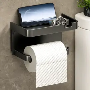 Wall-Mounted Bathroom Paper Towel Holder, Self-Adhesive Plastic Roll Dispenser with Hole Punch Drawer, Dual-Purpose Storage Rack, Bathroom Accessories