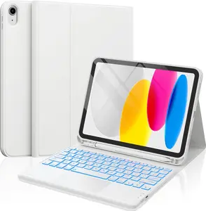 [CHESONA] for iPad 10th Generation Case with Keyboard, 2 Wireless Channels for iPad (A16) 11th/10th Gen (2025/2022), Backlight, Flip Stand Case with Pencil Holder, Multi-Touch Trackpad, White