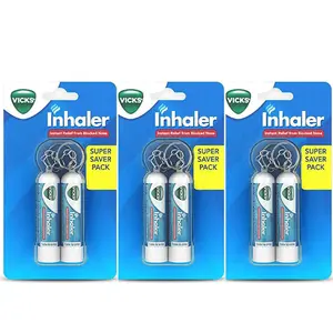 Vicks Inhalers Value Pack –6 Pack 0.02oz/0.5ml Each for Nasal Congestion & Cold Relief Powerful Sore Ultra Fine inhaler runny nose Drug-Free Saline Aller-Flo Fluticasone