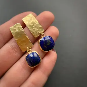 Square Blue Turquoise Dangle Earrings, Bohemian Retro Style Drop Earrings Fashion Jewelry for Holiday Daily Wear