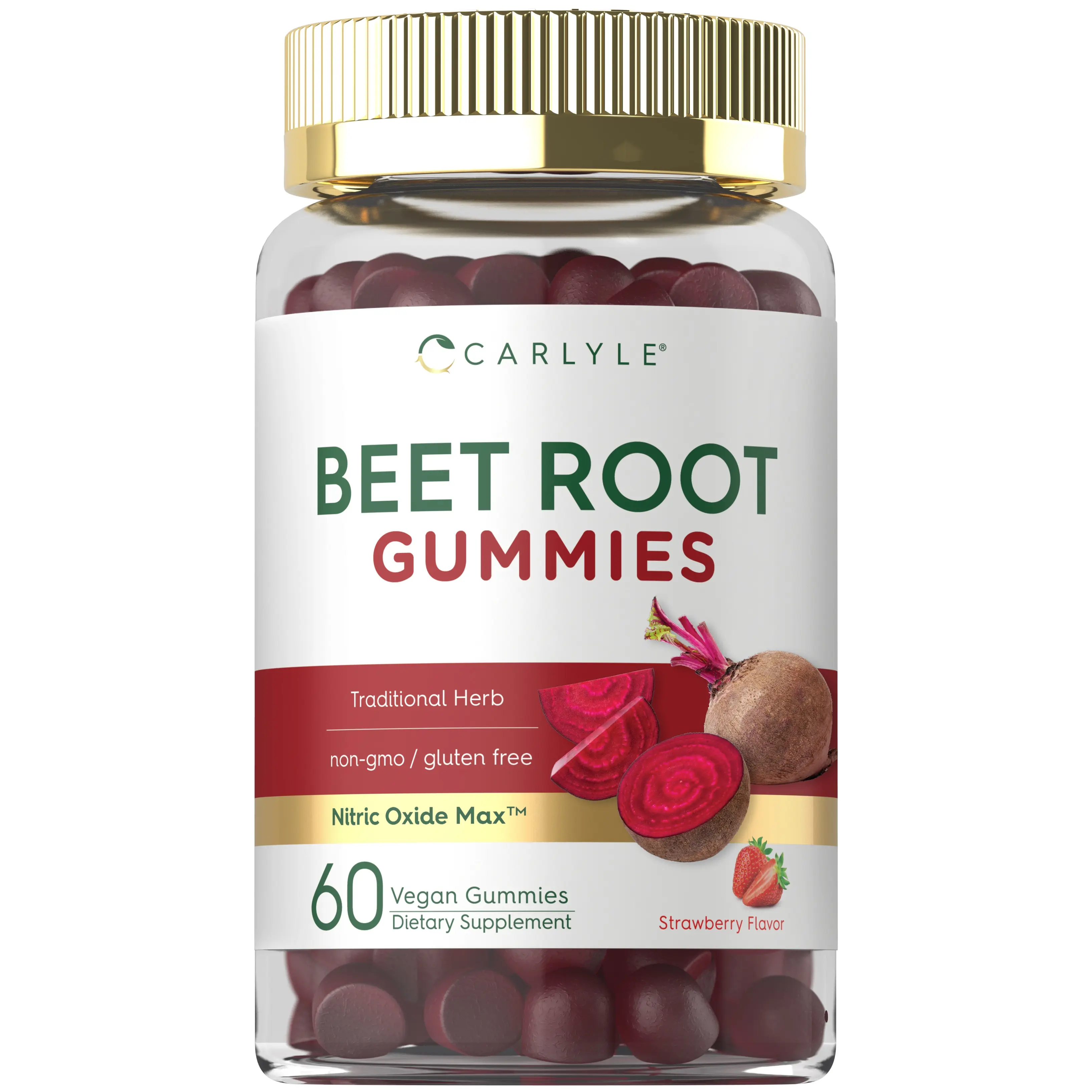 Carlyle Beet Root Gummies - 60 Count - Vegan Strawberry Flavored Chewable Supplement - Non-GMO, Gluten Free