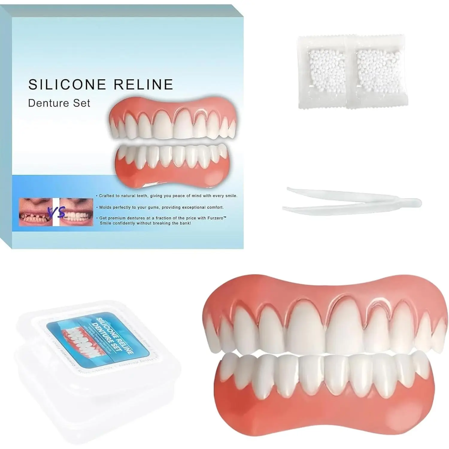 Moldable Silicone Fake Teeth Kit - Realistic Look Denture Mouldable Kit with Shapeable Upper & Lower Dentures for Men, Quick-Use Party Accessory for Daily & Festive Occasions (1PCS)