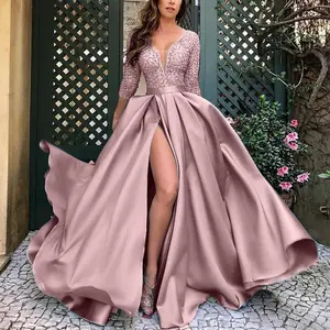 WOMEN'S fashion gold foil flared long dress with train party evening gown Red Formal Womenswear