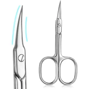 Cuticle Scissors Extra Fine Curved for Manicure and Pedicure, 3.74'', Salon Quality, Precise Pointed Tip for Eyebrow, Eyelash, Cuticle, Pedicure, Portable Grooming and Nail Scissors, Small Silver