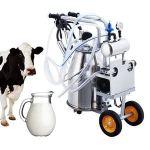 Portable Cow Milking Machine, 55KPA 15000 RPM Electric Milking Machine, with 6.6 Gal Stainless Steel Bucket, 5-8 Cows/Hour, Automatic Pulsation Vacuum Milker Machine with Silicone Cups & Tubes