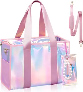 Beach Bag 26L Large Iridescent Waterproof Beach Tote Bag for Women with Zipper & Phone Pouch Sand/Tip-Proof Crossbody crawing