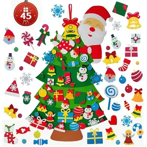 DIY 3MLighted Felt Christmas Tree Kit 45pcs with Detachable Ornaments,String Light Xmas Tree Decoration Kids Santa Gift,Merry Christmas New Year Party Decor