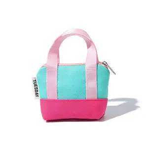 Mini Casual Canvas Bag, Mini Handbag, Rose Blue, Pinkish Violet, Ideal for Storing Earphones, Data Cables, Card Holder