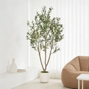 Artificial Olive Tree (5 ft / 6 ft / 7 ft) — Indoor Faux Olive Tree with Tall White Planter — Realistic Faux Plant featuring Natural Wood Trunk and Lifelike Fruit — Ideal for Home and Office Decor. summerwins