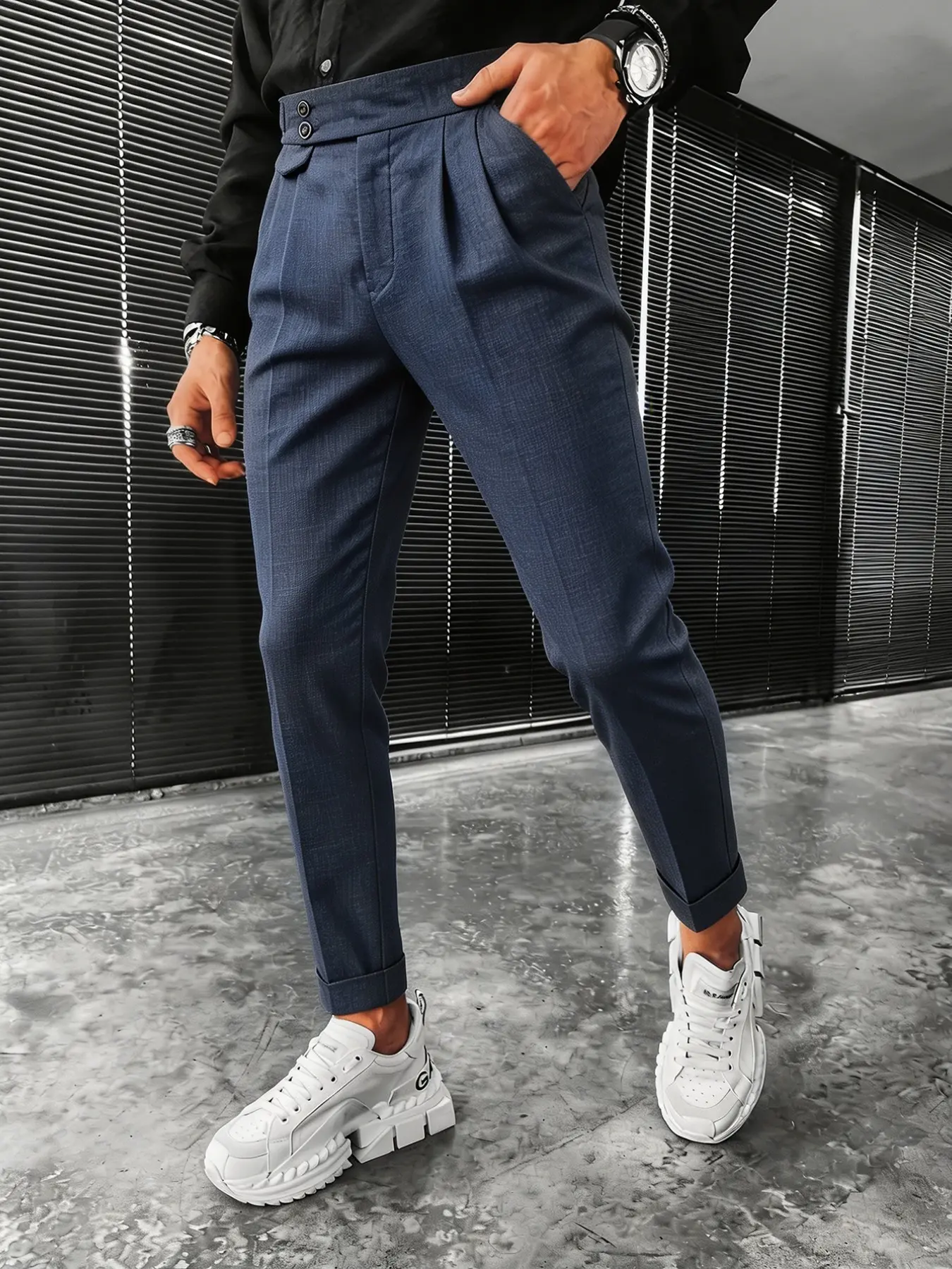 Men's Fashion Casual Classic Slim-Fit Suit Pants, Trouser, Versatile Business Office Essential, Plain Pattern, All Seasons Wear, Comfortable and Stylish, All Season Trousers, Classic Solid Pants