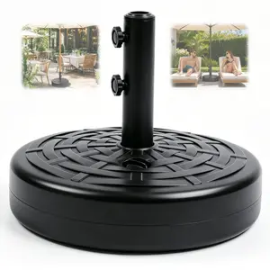 50lbs Heavy-Duty Patio Umbrella Base Stand, 17.7in Steel-Holder Water/Sand-Fillable Stand for Outdoor Poolside Large Parasol Shade Support