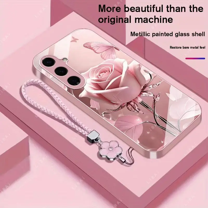 Suitable for [Galaxy S24] high-end phone case，a beautiful four-leaf clover lanyard is included,exquisite and high-end design,a variety of colors are available for you to choose from YM99
