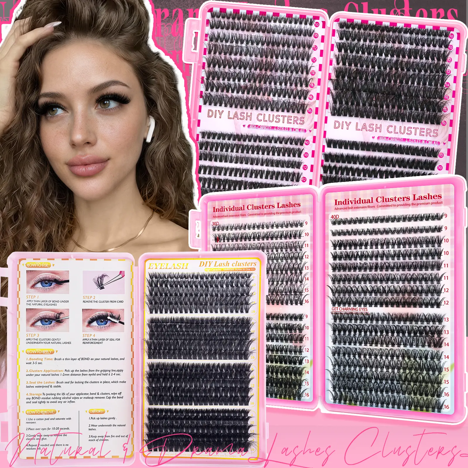 Wispy Lash Clusters Mixed Styles 9-16mm Natural Soft & Mega Dense Fluffy D Curl Individual Eyelashes Extensions At Home Extension Supplies[No Glue]